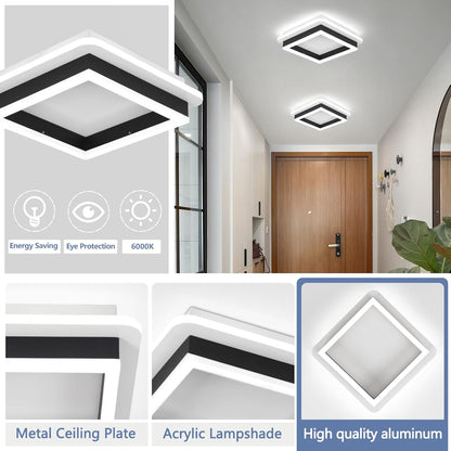 Square Modern Led Ceiling Light Fixture. 24W Black Flush Mount Hallway Ceiling Light Small Close to Ceiling Lamp for Living Room Bedroom Kitchen Balcony Cloakroom (Cool White. 6000K)