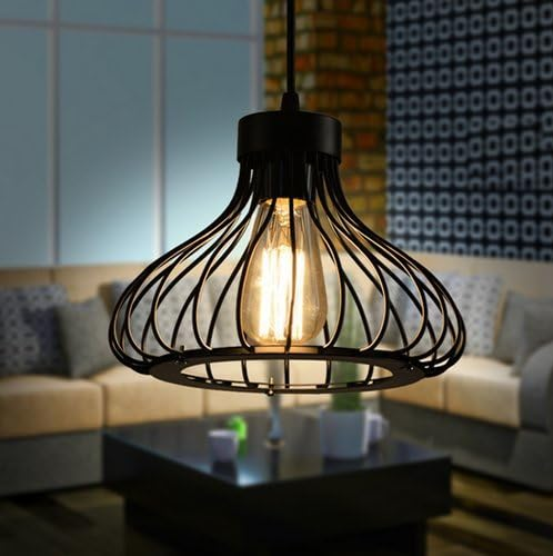 Industrial Retro Cage Ceiling Pendant Light. Vintage Hanging Lighting Fixture for Kitchen. Dining. and Loft Spaces