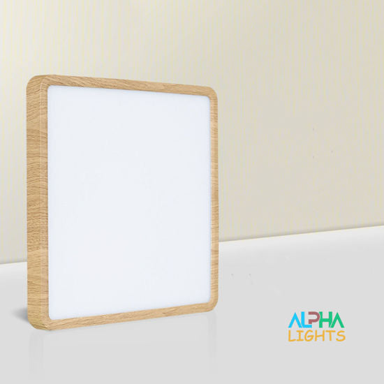 Flush mount square Wood led ceiling light