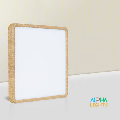 Flush mount square Wood led ceiling light