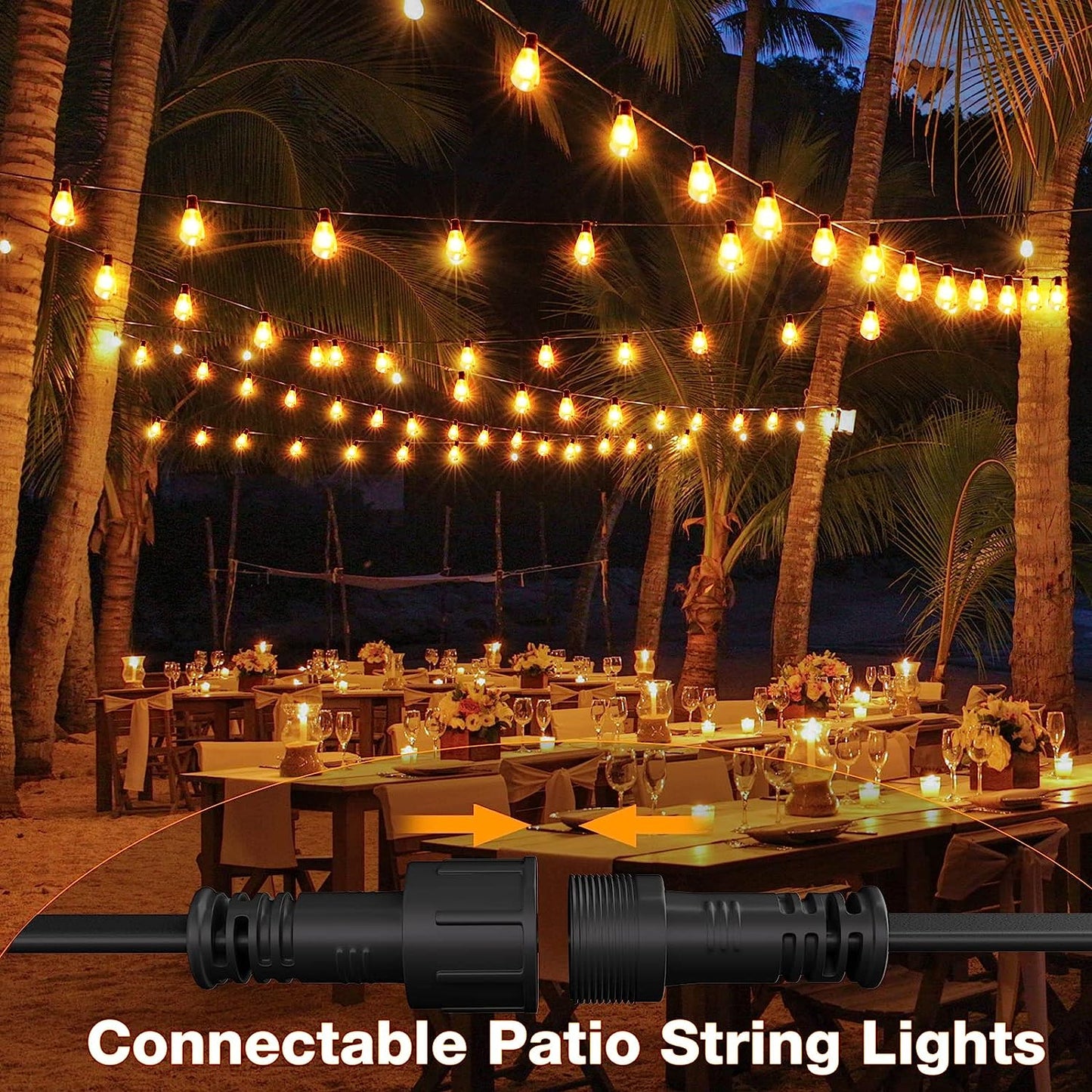 24FT Outdoor Festoon String Lights. 25 ST64 Vintage-Style LED Bulbs. Waterproof. 3000K Warm White. Mains Powered for Garden. Patio. Party