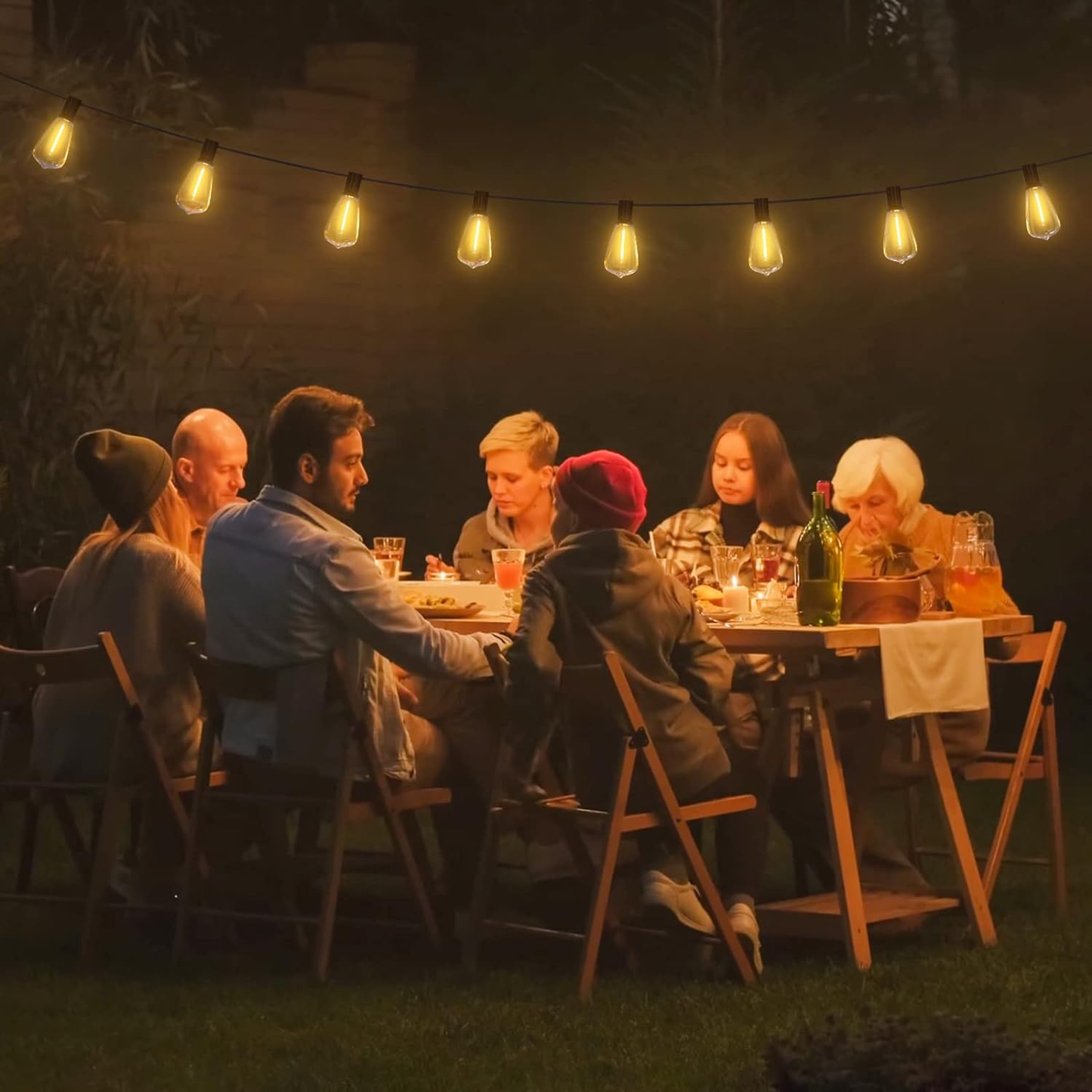 24FT Outdoor Festoon String Lights. 25 ST64 Vintage-Style LED Bulbs. Waterproof. 3000K Warm White. Mains Powered for Garden. Patio. Party