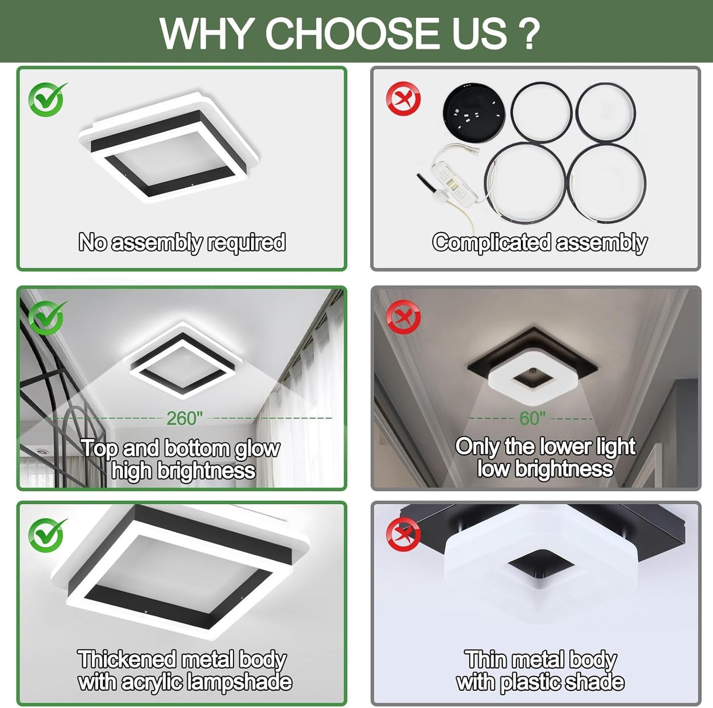 Square Modern Led Ceiling Light Fixture. 24W Black Flush Mount Hallway Ceiling Light Small Close to Ceiling Lamp for Living Room Bedroom Kitchen Balcony Cloakroom (Cool White. 6000K)