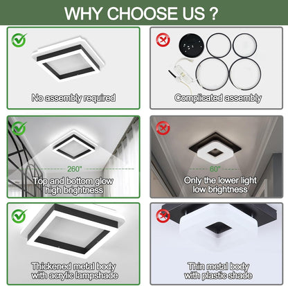 Square Modern Led Ceiling Light Fixture. 24W Black Flush Mount Hallway Ceiling Light Small Close to Ceiling Lamp for Living Room Bedroom Kitchen Balcony Cloakroom (Cool White. 6000K)