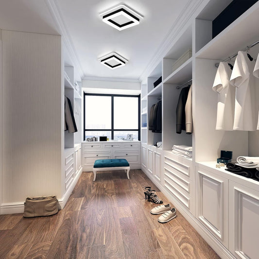 Square Modern Led Ceiling Light Fixture. 24W Black Flush Mount Hallway Ceiling Light Small Close to Ceiling Lamp for Living Room Bedroom Kitchen Balcony Cloakroom (Cool White. 6000K)