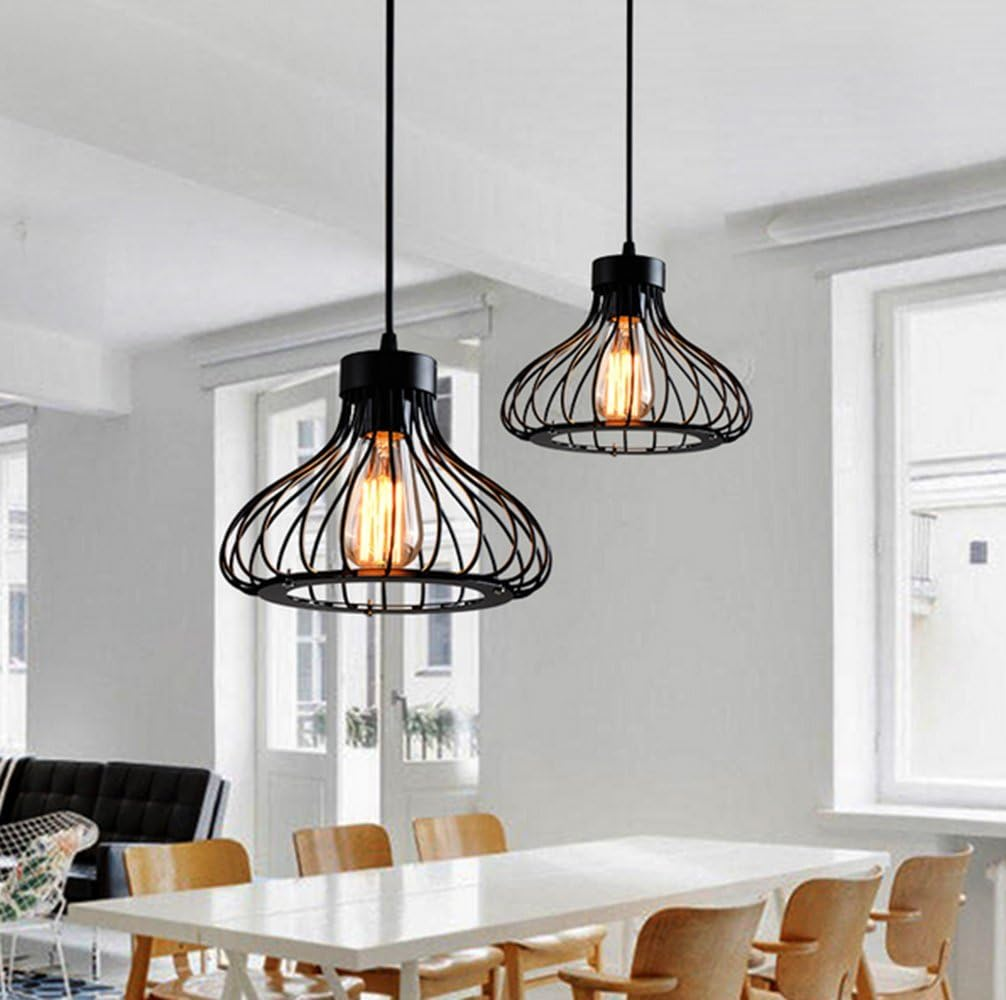 Industrial Retro Cage Ceiling Pendant Light. Vintage Hanging Lighting Fixture for Kitchen. Dining. and Loft Spaces