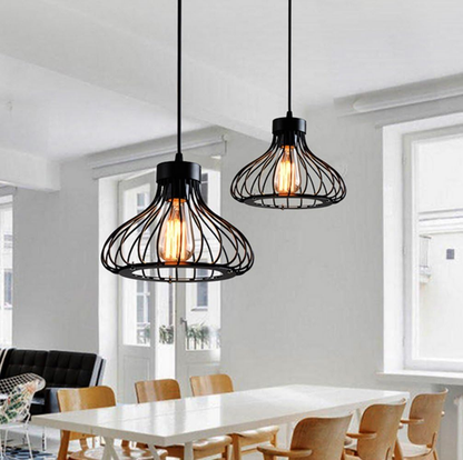 Industrial Retro Cage Ceiling Pendant Light. Vintage Hanging Lighting Fixture for Kitchen. Dining. and Loft Spaces