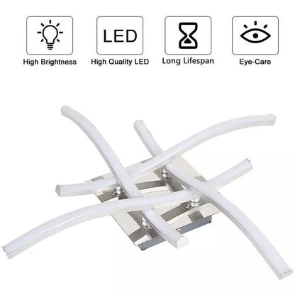 Modern LED Ceiling Light. 4-Wave Design. Dimmable Fixture for Bedroom and Hallway
