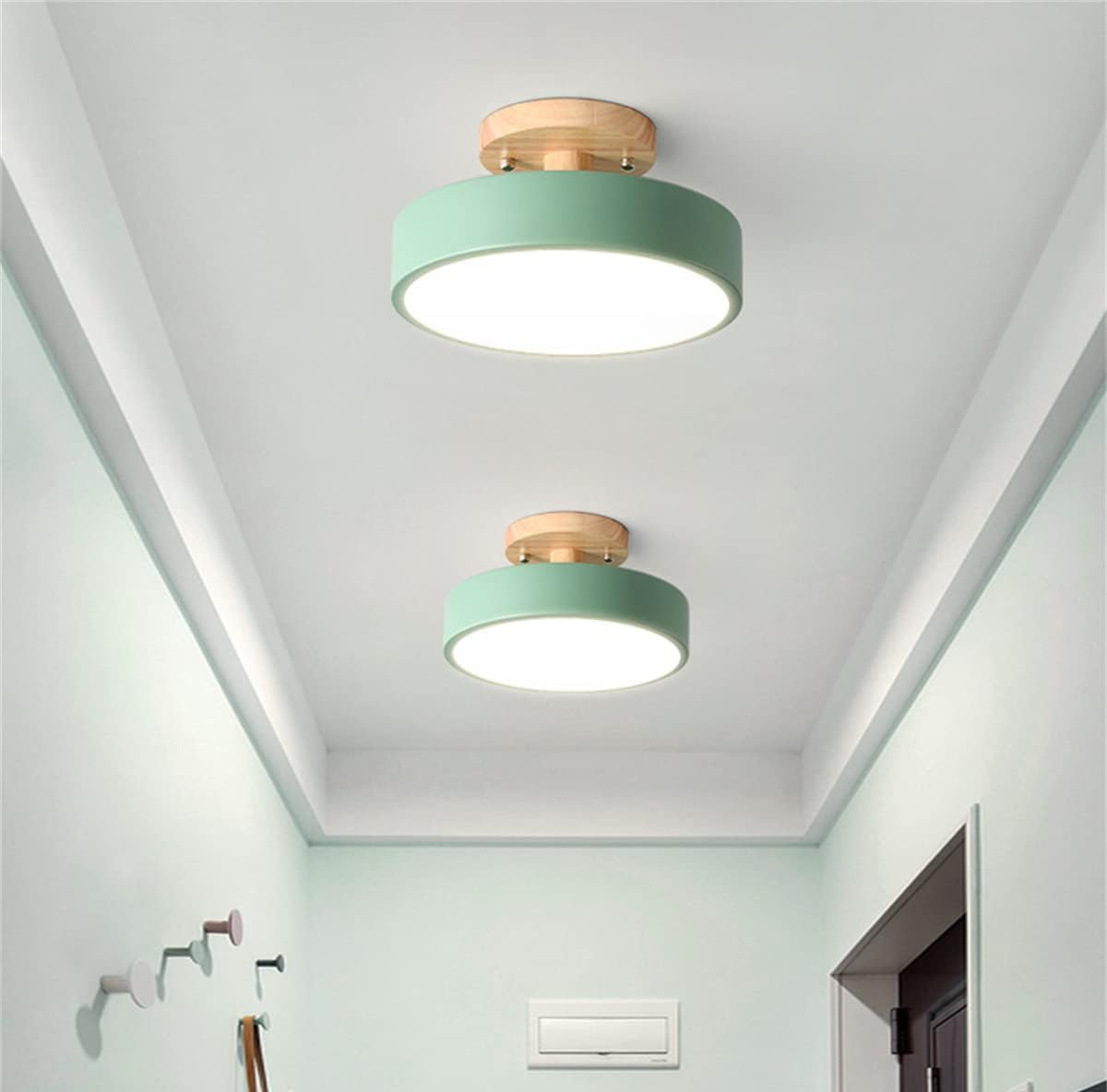 12W 8.6 Inch Green LED Ceiling Light. 3 Adjustable Color Temperatures (3000K/4000K/6000K). Modern Wood Flush Mount for Living Room. Bedroom. Kitchen. and Hallway