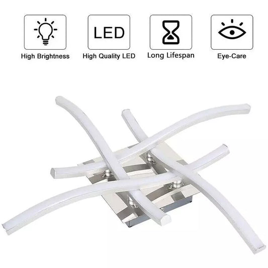 Modern LED Ceiling Light. 4-Wave Design. Dimmable Fixture for Bedroom and Hallway