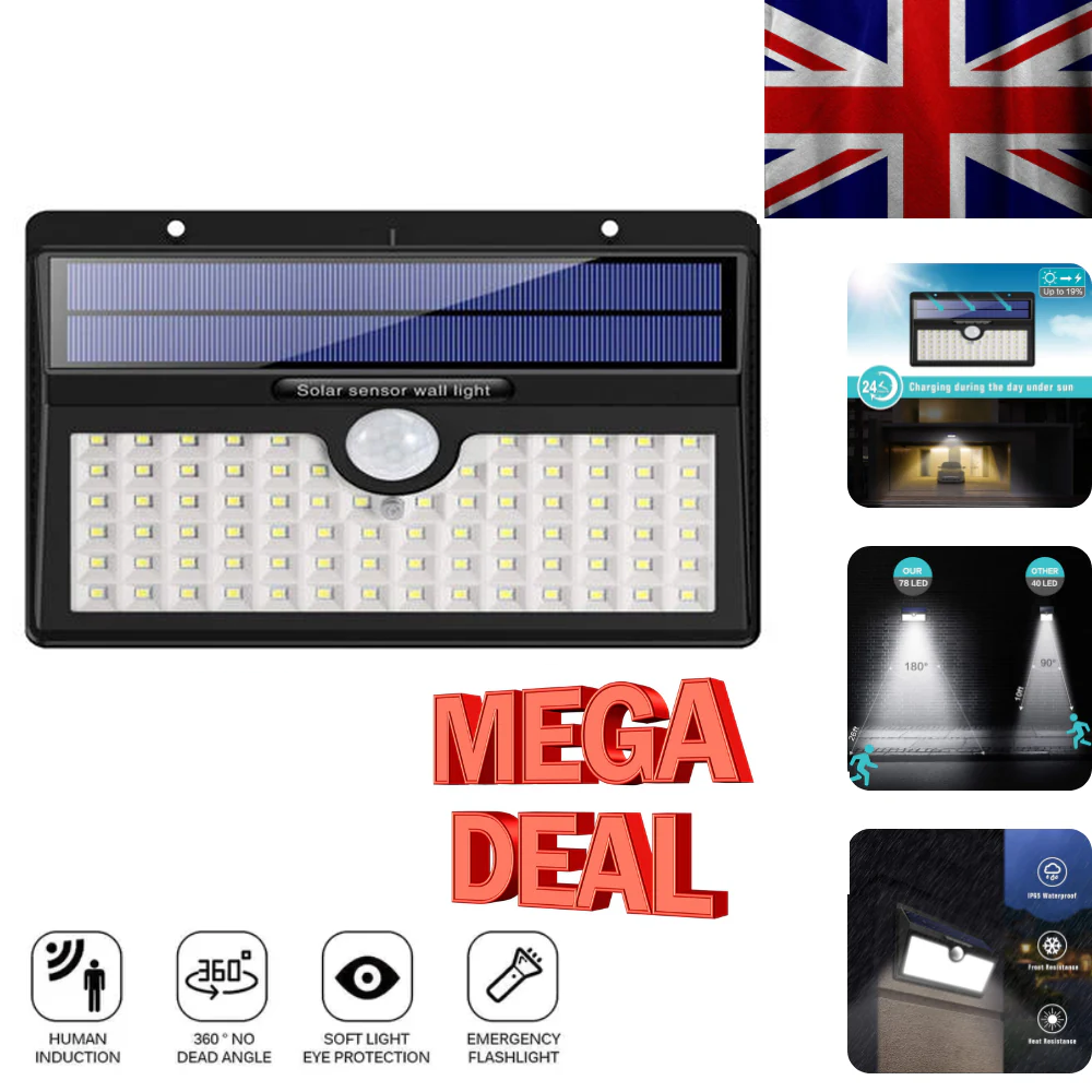 Solar Motion Sensor Light – 78 LED Outdoor Waterproof Wall Light with 3 Modes. Wireless & Solar Powered for Garden. Yard. or Pathway