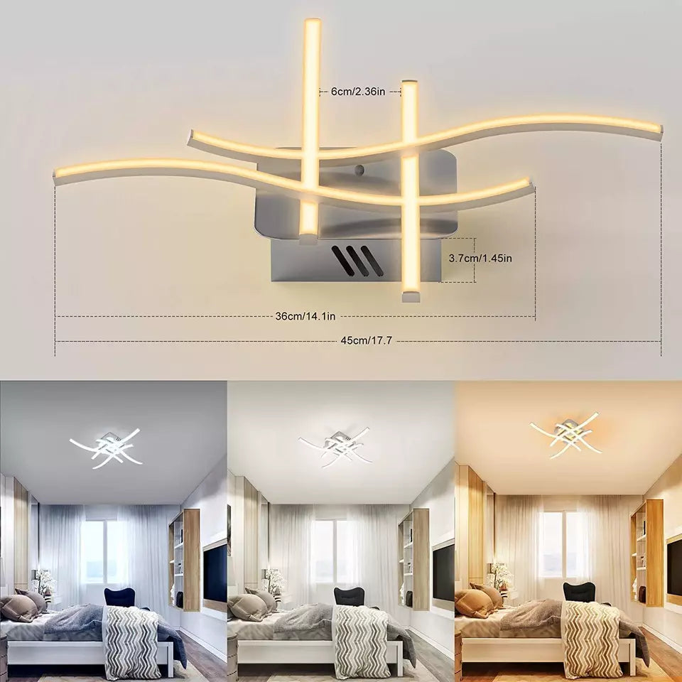 Modern LED Ceiling Light. 4-Wave Design. Dimmable Fixture for Bedroom and Hallway