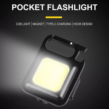 Multi-Function COB Rechargeable Keychain Light Mini Flashlight Portable Pocket Work Light with Bottle Opener