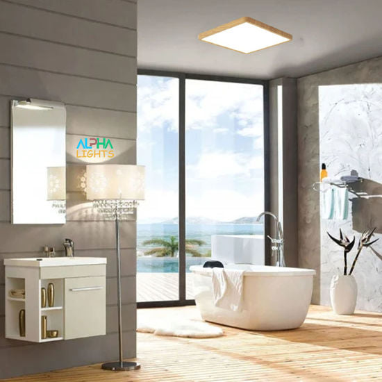 Flush mount square Wood led ceiling light
