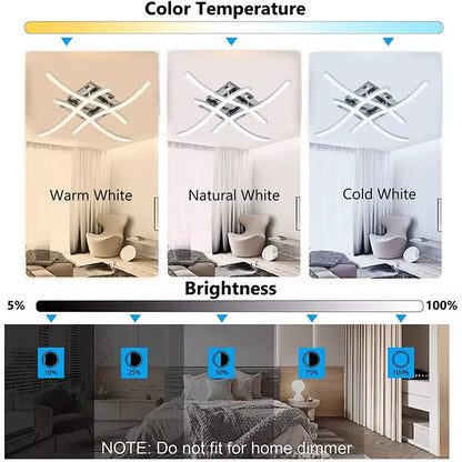 Modern LED Ceiling Light. 4-Wave Design. Dimmable Fixture for Bedroom and Hallway