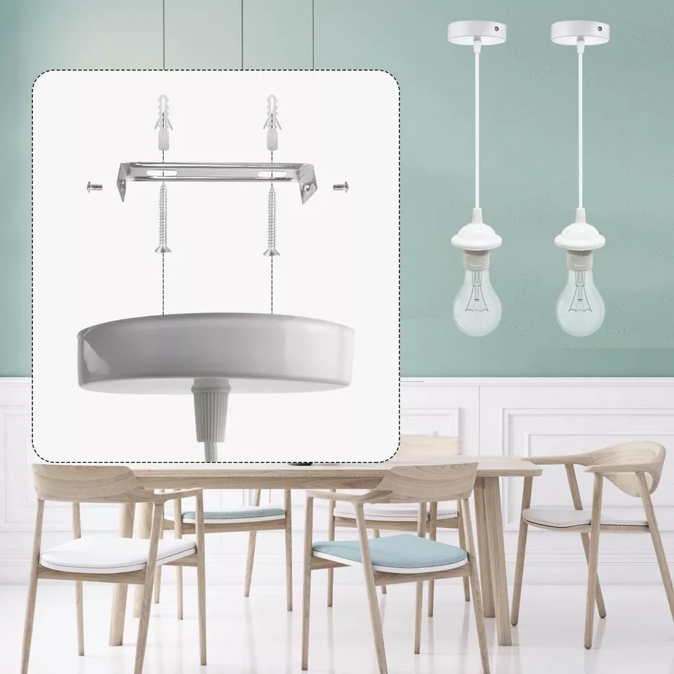 Pendant Light Fitting Set with E27 Holder. Ceiling Rose & Hanging Suspension Kit