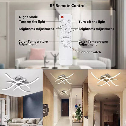 Modern LED Ceiling Light. 4-Wave Design. Dimmable Fixture for Bedroom and Hallway
