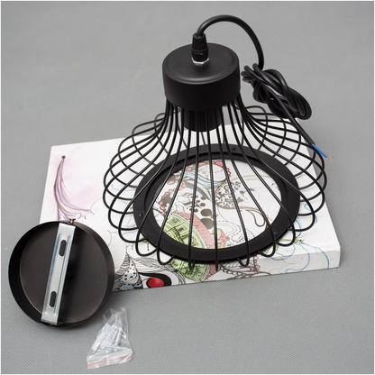 Industrial Retro Cage Ceiling Pendant Light. Vintage Hanging Lighting Fixture for Kitchen. Dining. and Loft Spaces