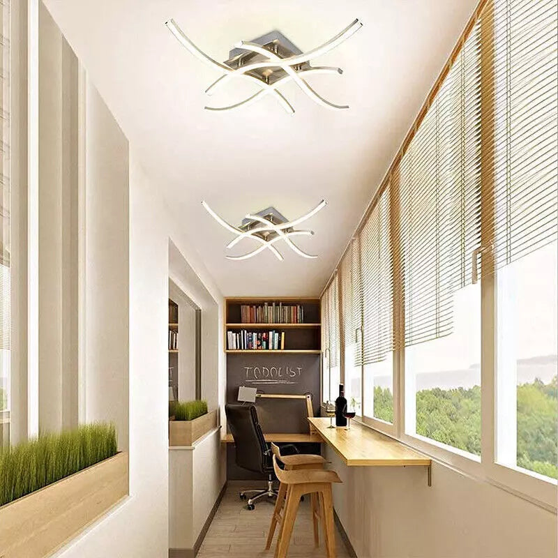 Modern LED Ceiling Light. 4-Wave Design. Dimmable Fixture for Bedroom and Hallway