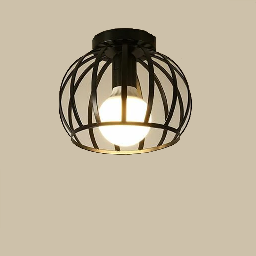Vintage Semi Flush Ceiling Light – Black Metal Cage Fixture with E27 Holder for Living Room. Kitchen. Bedroom. or Hallway