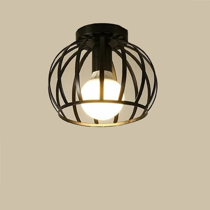 Vintage Semi Flush Ceiling Light – Black Metal Cage Fixture with E27 Holder for Living Room. Kitchen. Bedroom. or Hallway