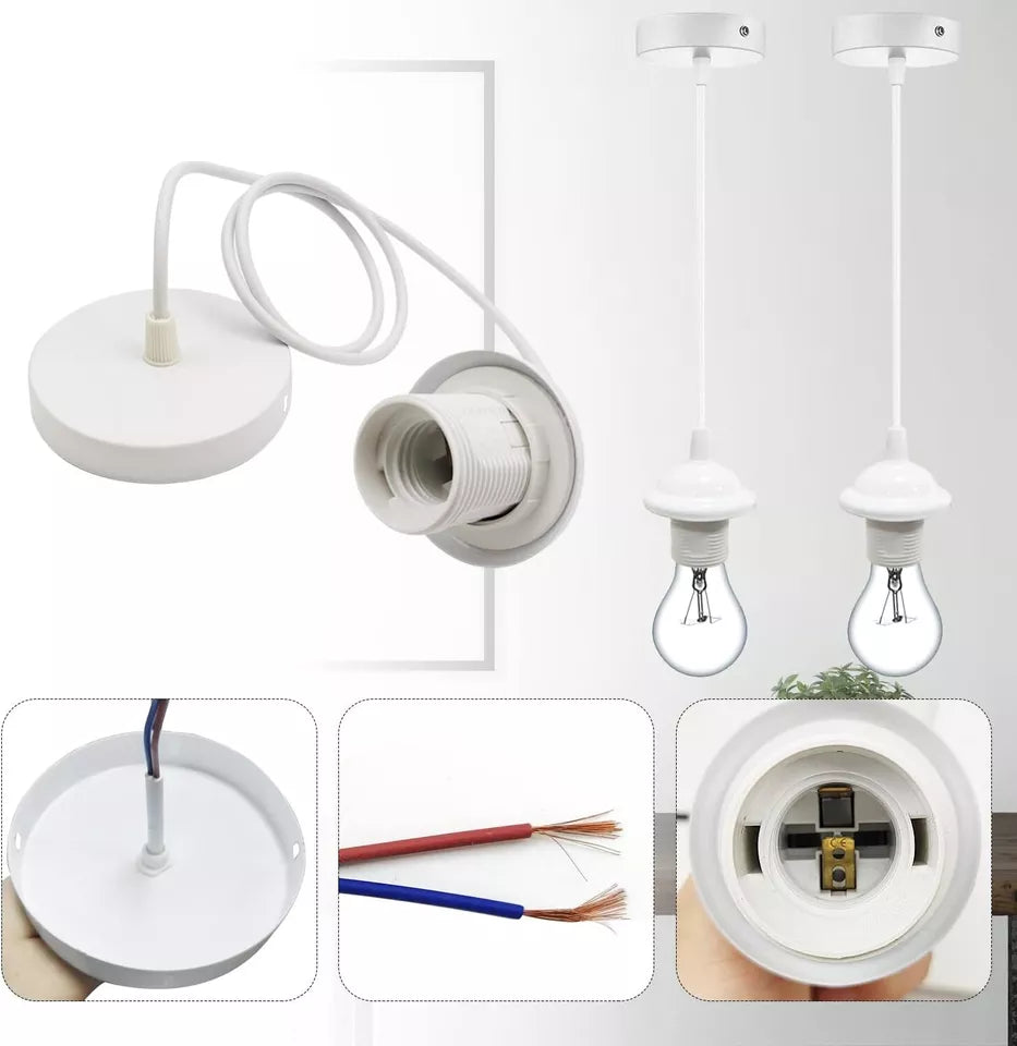 Pendant Light Fitting Set with E27 Holder. Ceiling Rose & Hanging Suspension Kit