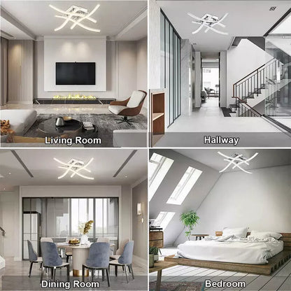 Modern LED Ceiling Light. 4-Wave Design. Dimmable Fixture for Bedroom and Hallway