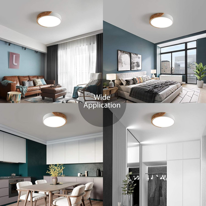 Modern LED Ceiling Light 24W. Oak & Iron Frame. 1600LM Cool White 6000K. Ideal for Living Room & Hallway