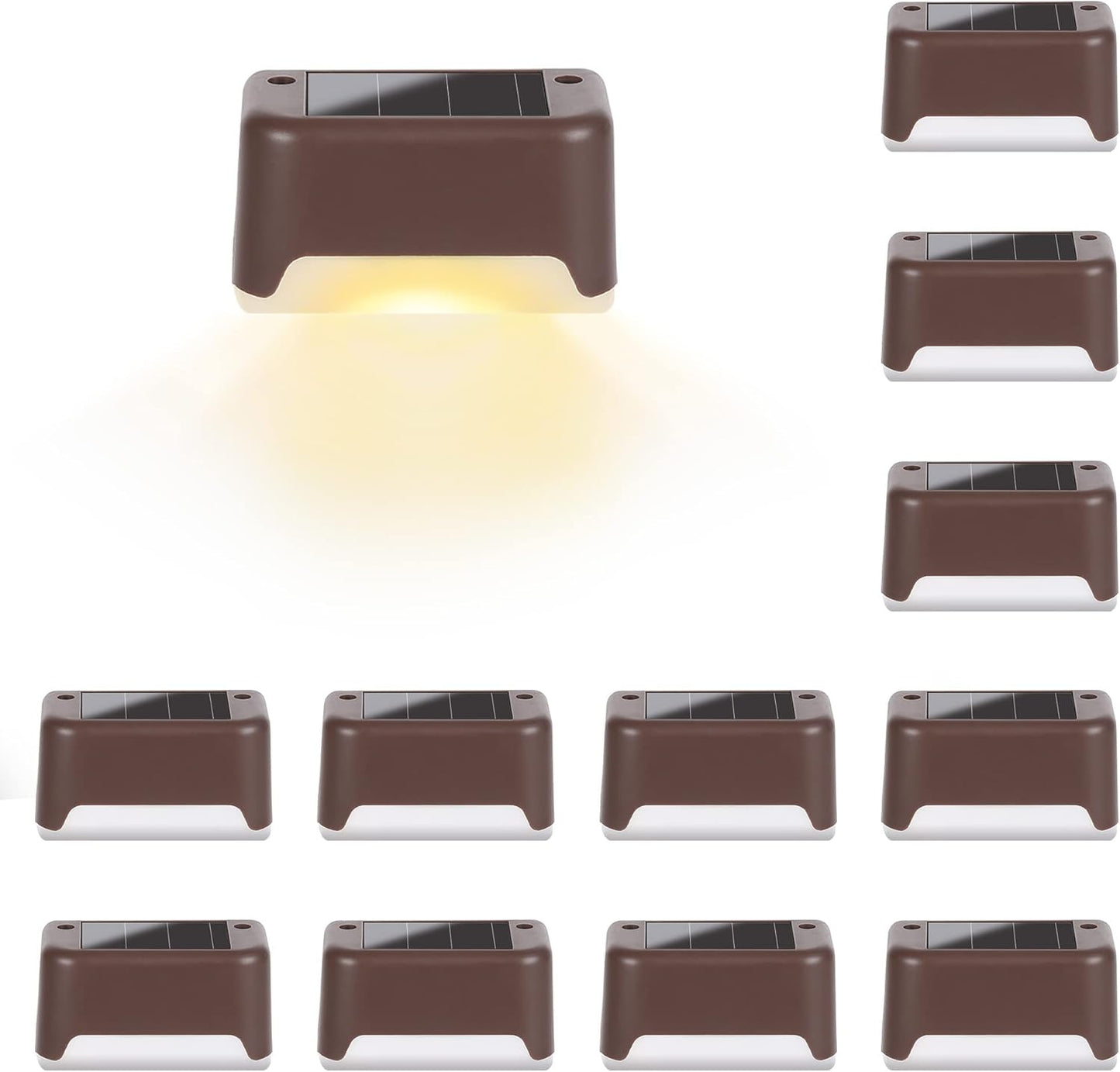 Solar Deck Lights 12 Pack – Outdoor Waterproof LED Step Lights (Warm White. Brown)