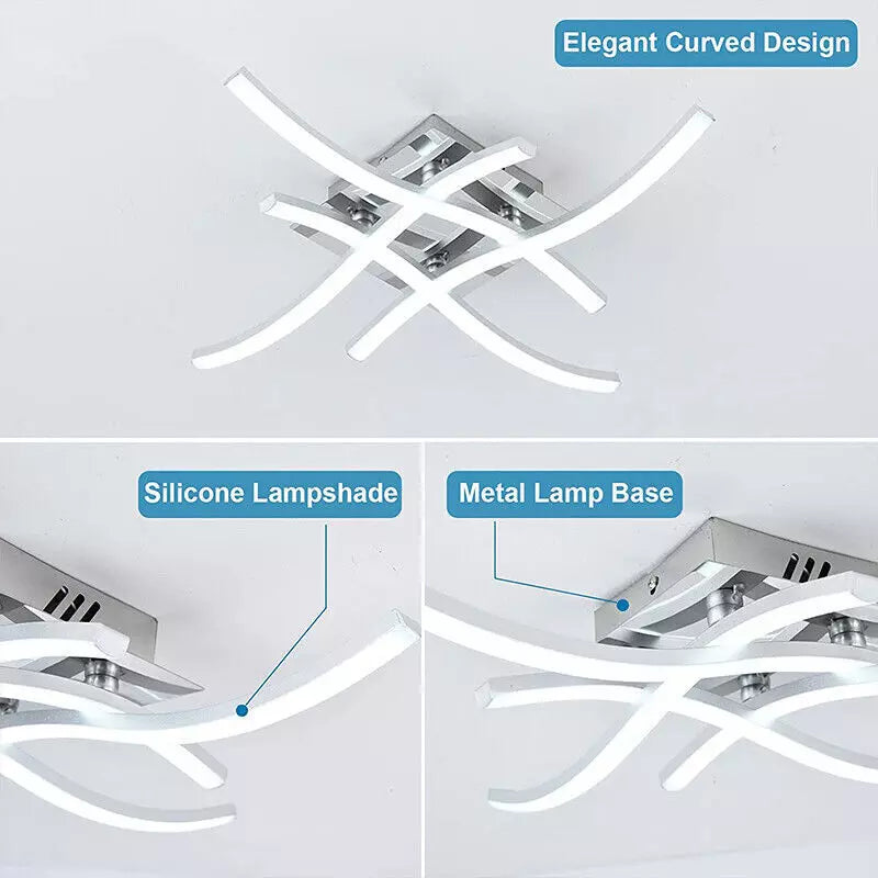Modern LED Ceiling Light. 4-Wave Design. Dimmable Fixture for Bedroom and Hallway