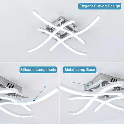 Modern LED Ceiling Light. 4-Wave Design. Dimmable Fixture for Bedroom and Hallway