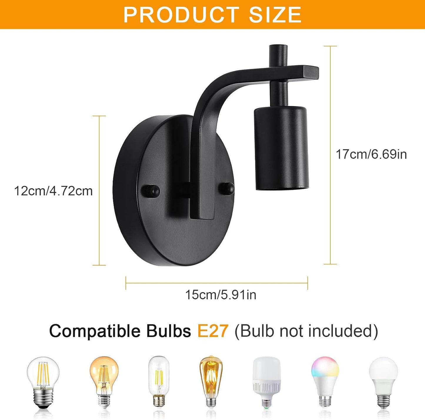 Black Industrial Wall Lights. Vintage E27 Sconce Set