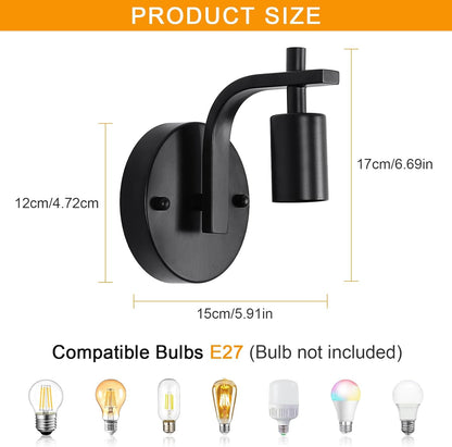 Black Industrial Wall Lights. Vintage E27 Sconce Set