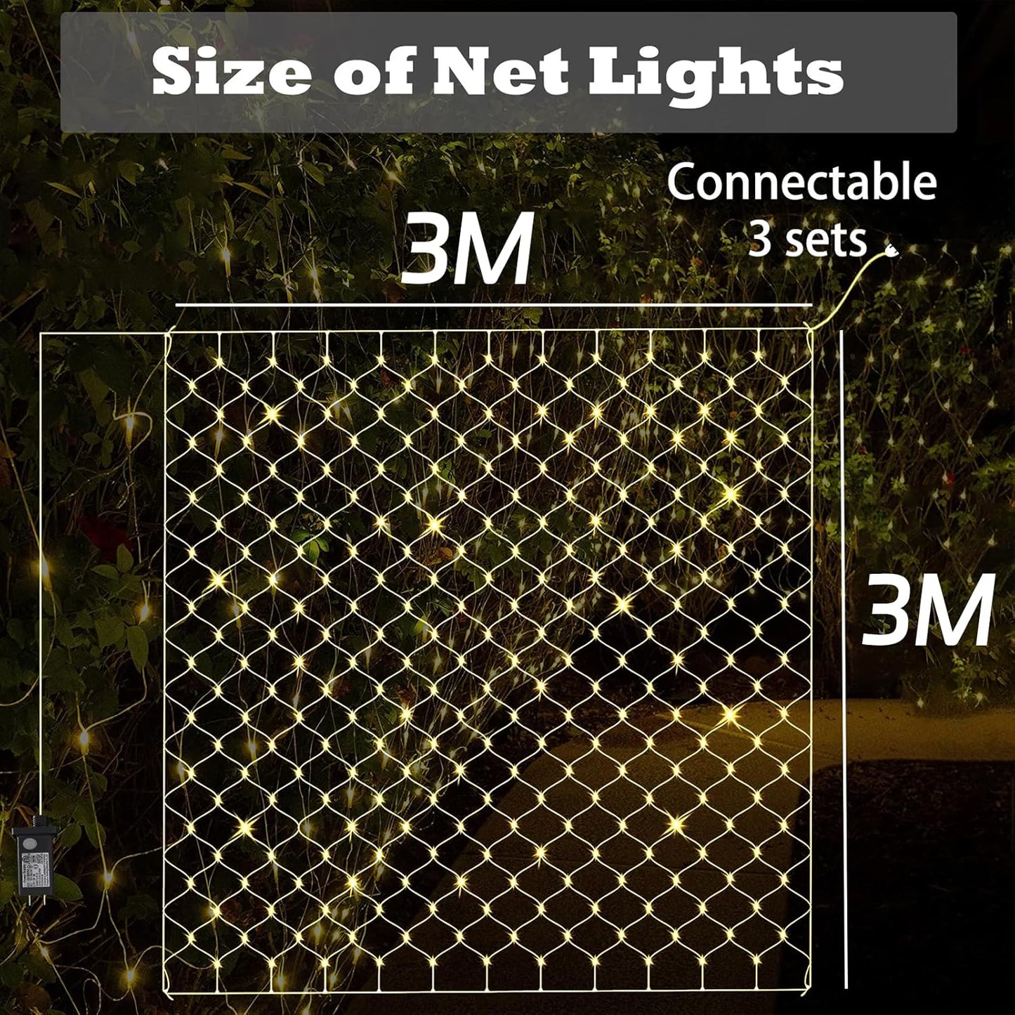 LED Net Fairy Lights – 270 Warm White. 8 Modes