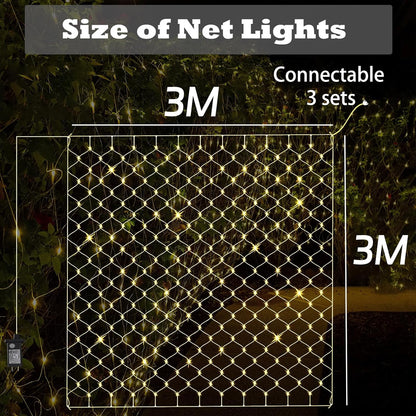 LED Net Fairy Lights – 270 Warm White. 8 Modes
