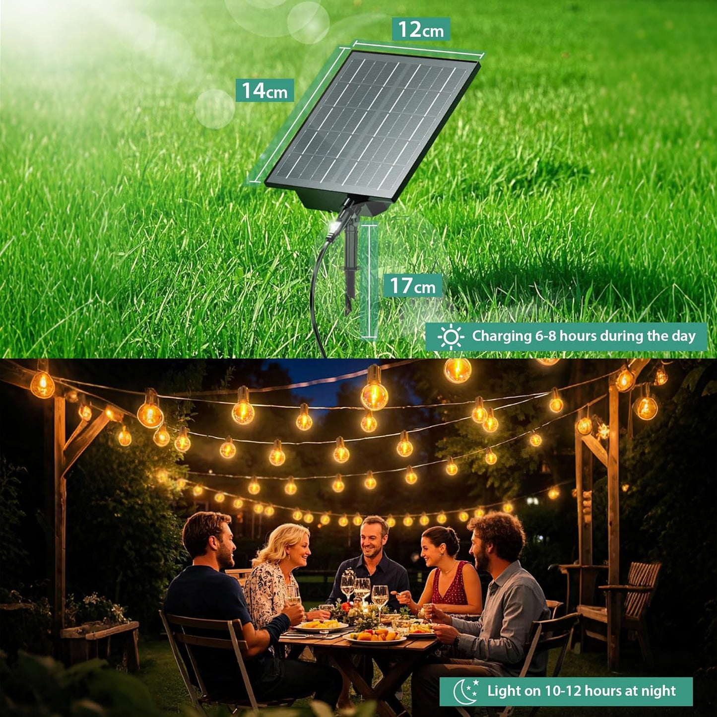 56FT Solar Garden Festoon Lights with Remote