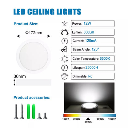 LED Round Ceiling Light – 10W-24W. Cool White