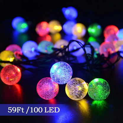 59Ft 100 LED Solar Globe String Lights – Multicolour. Waterproof. 8 Modes