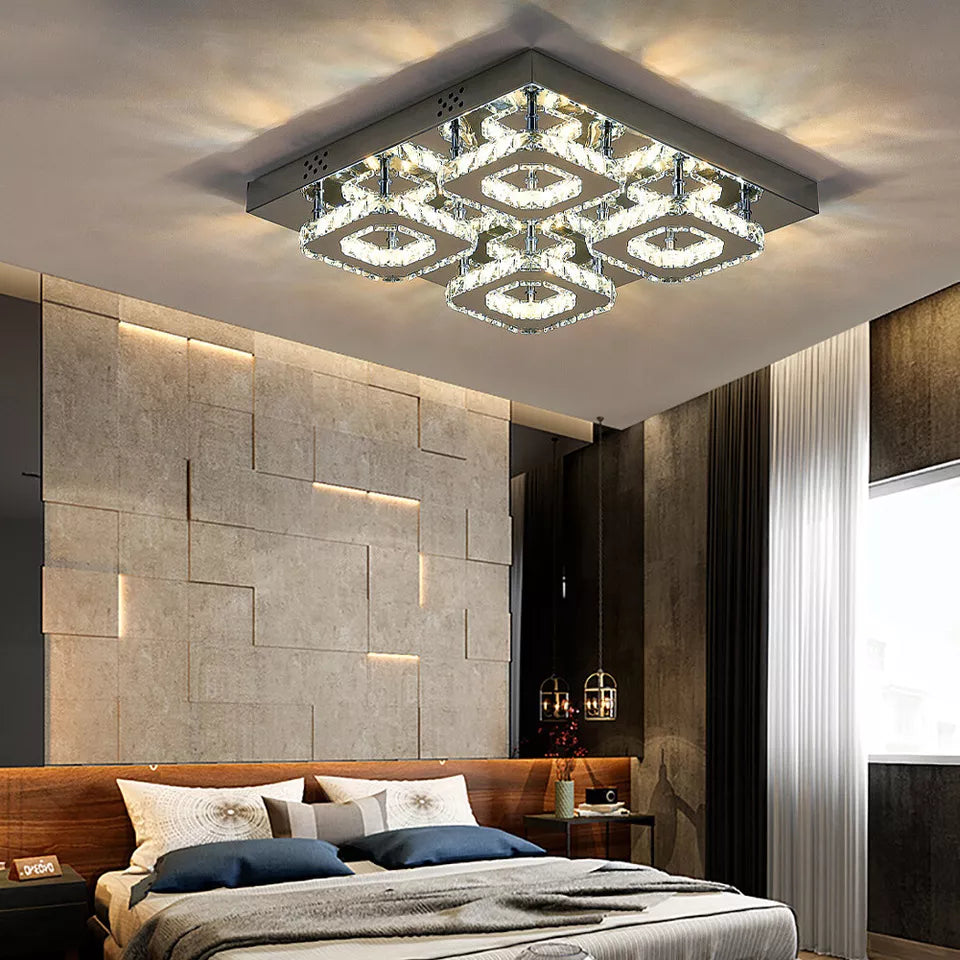 Modern LED Square Pendant Light for Elegant Interiors-Crystal Flush Mount Ceiling Chandelier