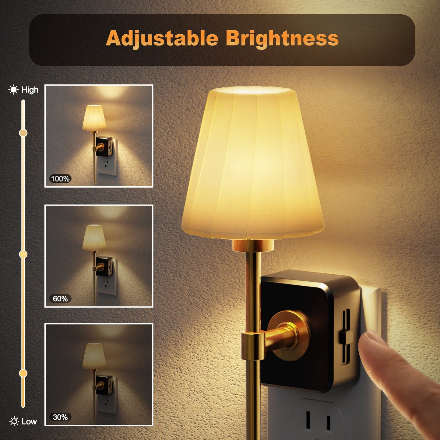 Plug-in Night Light Wall Sconce Style with Pleated Fabric Cover