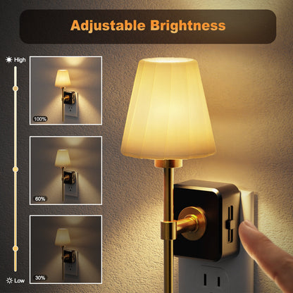 Plug-in Night Light Wall Sconce Style with Pleated Fabric Cover