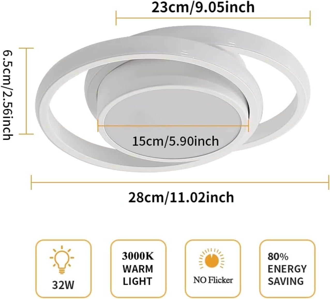 Modern LED Ceiling Lights 32W 2350lm. Warm White 3000K. Round Ceiling Lighting for Bedroom Hallway Balcony Corridor