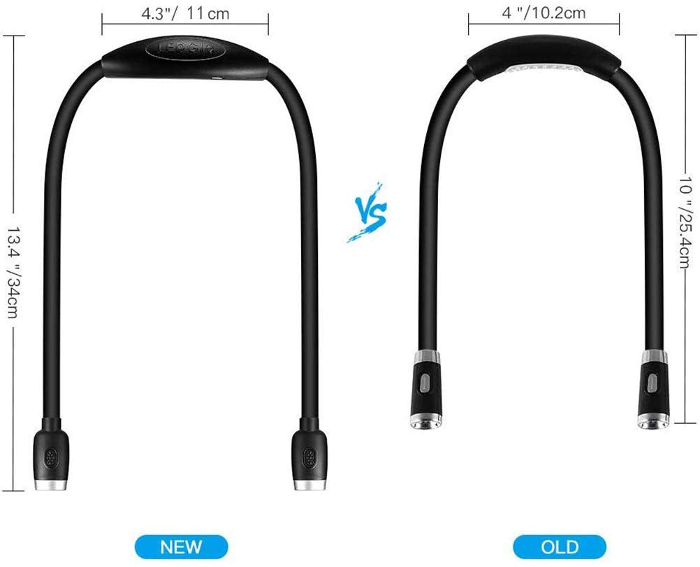 LEDGLE Updated Rechargeable LED Book Light. Hands Free. Best for Bed Reading or Read in Car. Flexible Arm. 4 Super Bright LED Bulbs. 4-Level Light Control