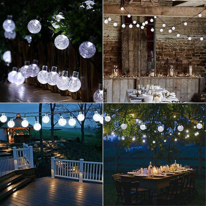 60 LED Solar Crystal Ball String Lights. 36ft White