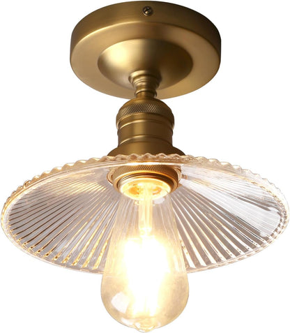 Vintage Ribbed Glass Pendant Ceiling Light. Cone Shade. E27 Base