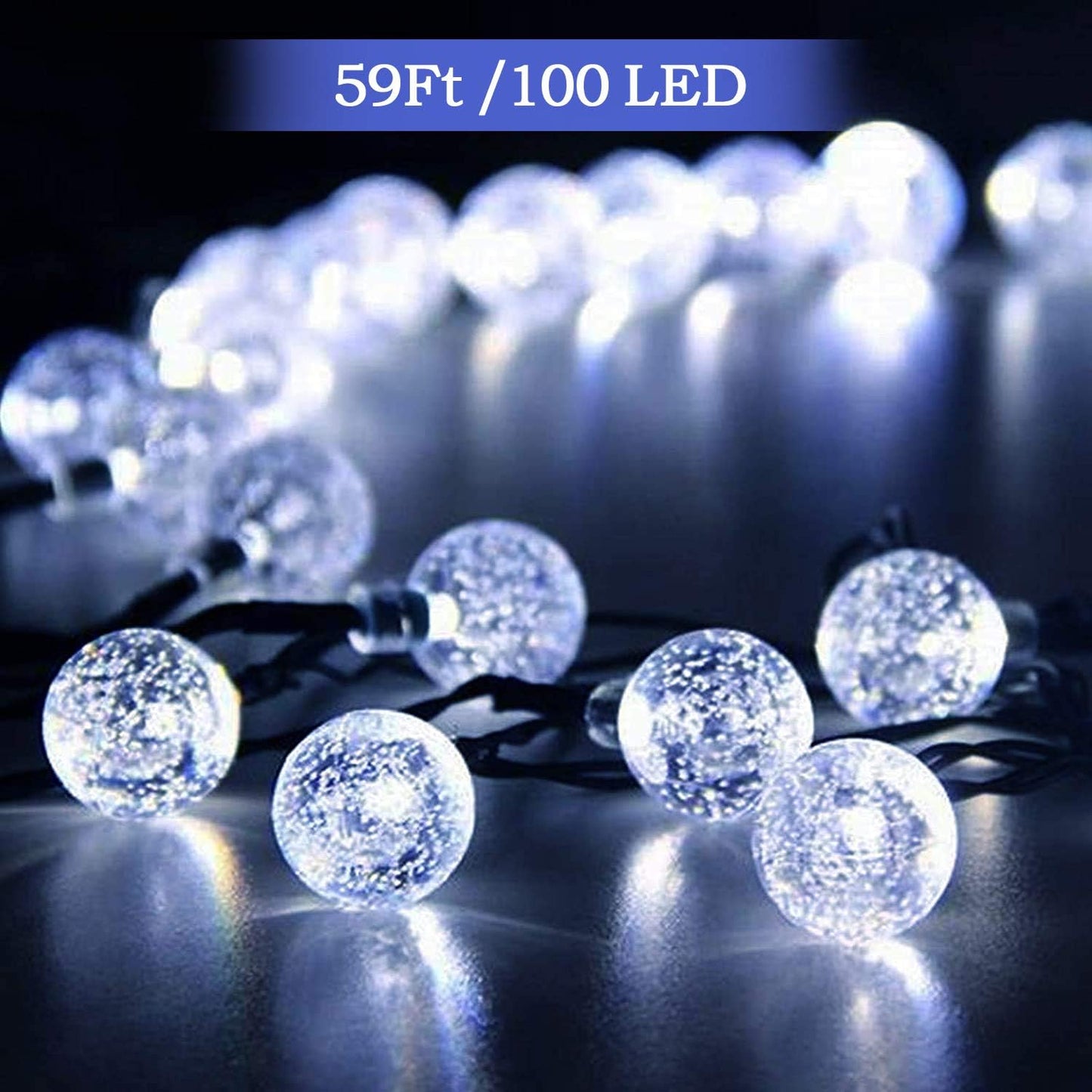59ft Solar Globe String Lights. 100 LED. Waterproof. 8 Modes