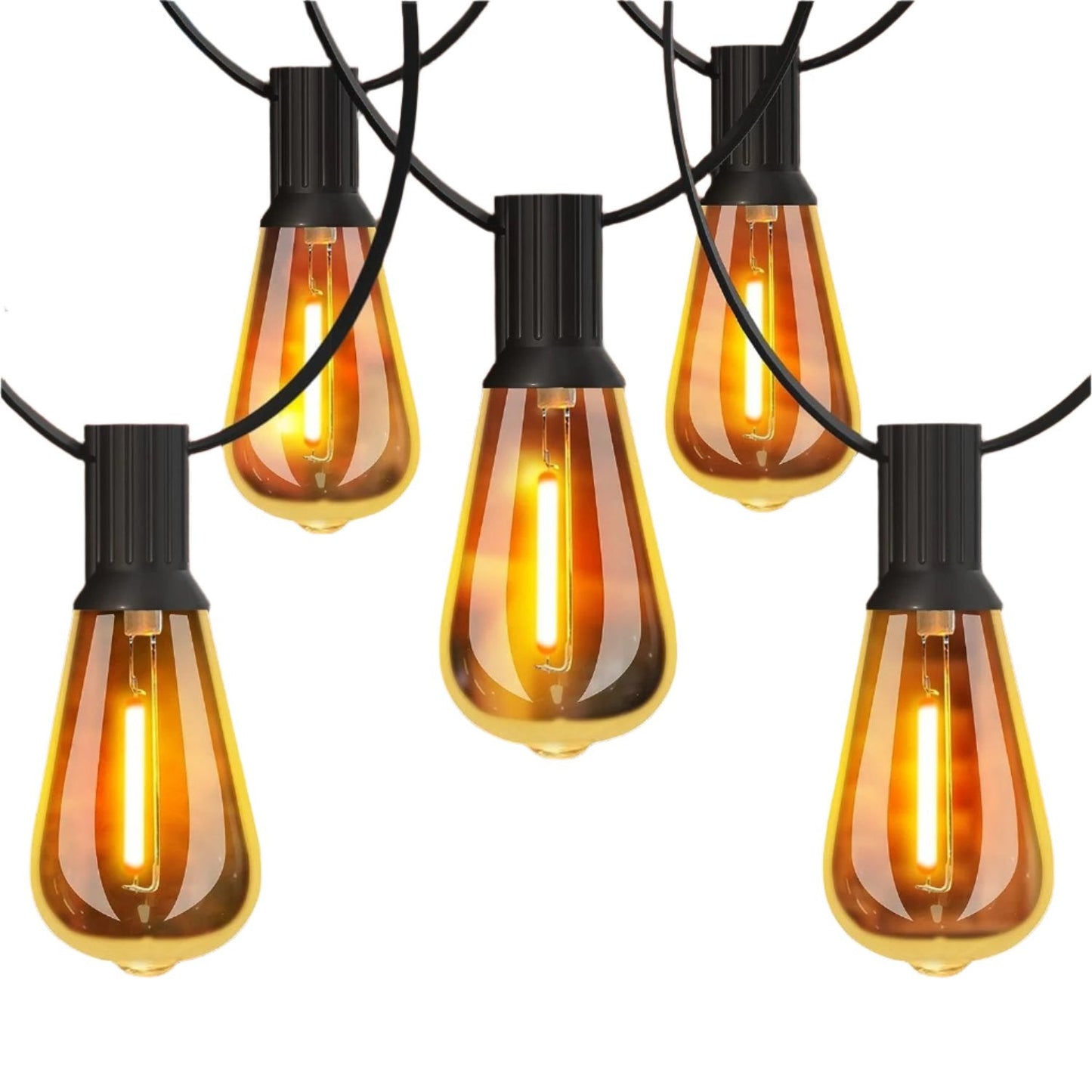 24FT Outdoor Festoon String Lights. 25 ST64 Vintage-Style LED Bulbs. Waterproof. 3000K Warm White. Mains Powered for Garden. Patio. Party