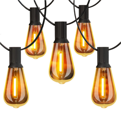 24FT Outdoor Festoon String Lights. 25 ST64 Vintage-Style LED Bulbs. Waterproof. 3000K Warm White. Mains Powered for Garden. Patio. Party