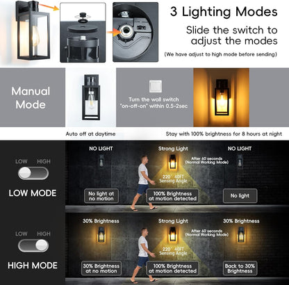 Motion Sensor Outdoor Wall Light. Dusk to Dawn Waterproof Sconce