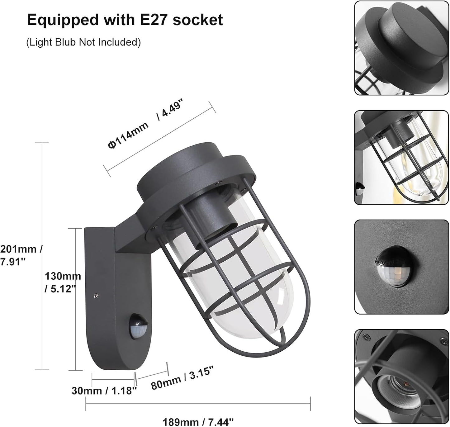 Outdoor PIR Motion Sensor Wall Lantern Light. IP44 Waterproof